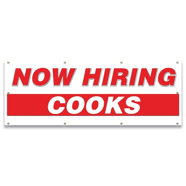 Now Hiring Cooks Banner Apply Inside Accepting Application Single Sided